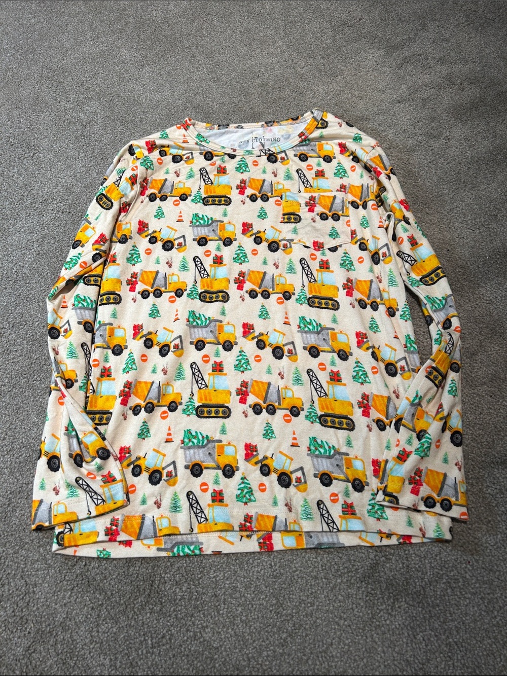 Little Sleepies Cream Long-Sleeve Tee with Yellow Construction Trucks